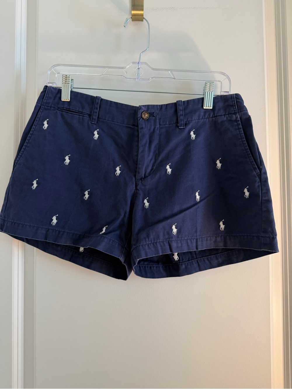 Ralph Lauren Navy Embroidered Polo Pony Cotton Shorts